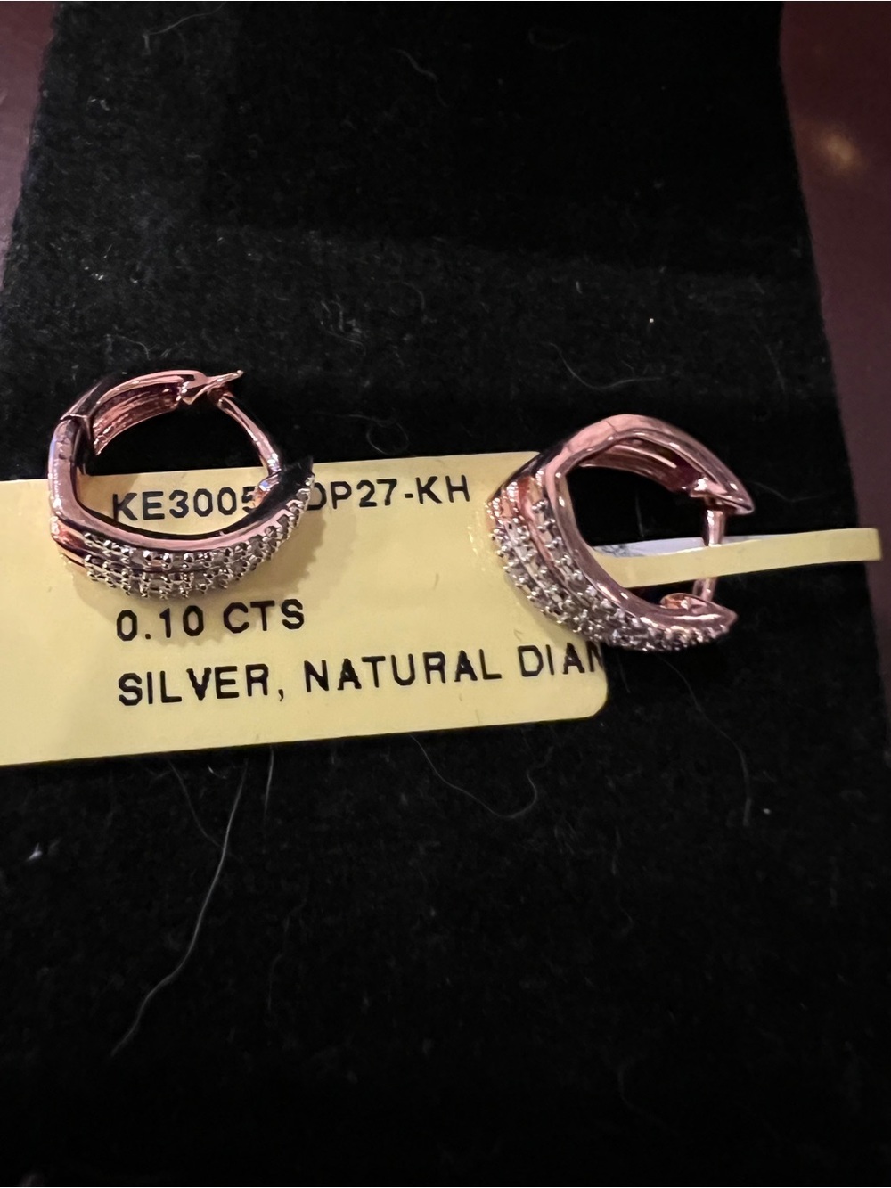 Rose Gold over 925 SS Natural White Diamond Pavé Huggie Hoop Earrings, 0.10 Ct.